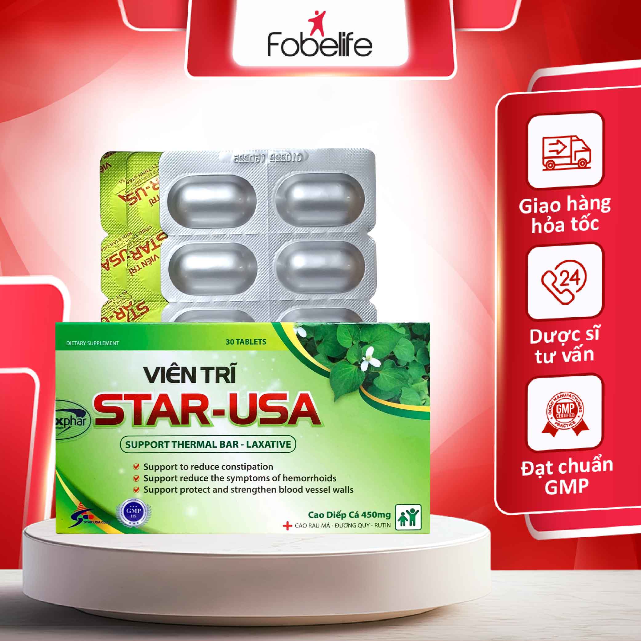 Viên uống hỗ trợ giảm táo bón và các biểu hiện của trĩ - viên trĩ star usa hộp 30 viên