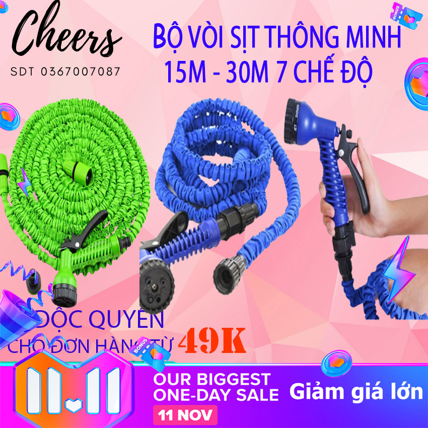Vòi xịt rửa thông minh giãn nở tối đa 15m-30m khi có nước ,vòi xịt tăng áp, bộ vòi rửa xe, tưới cây giãn nở, rửa xe, xịt rửa sân vườn, vòi xịt với 7 chế độ, ống nước co dãn đa năng 15m - 30m