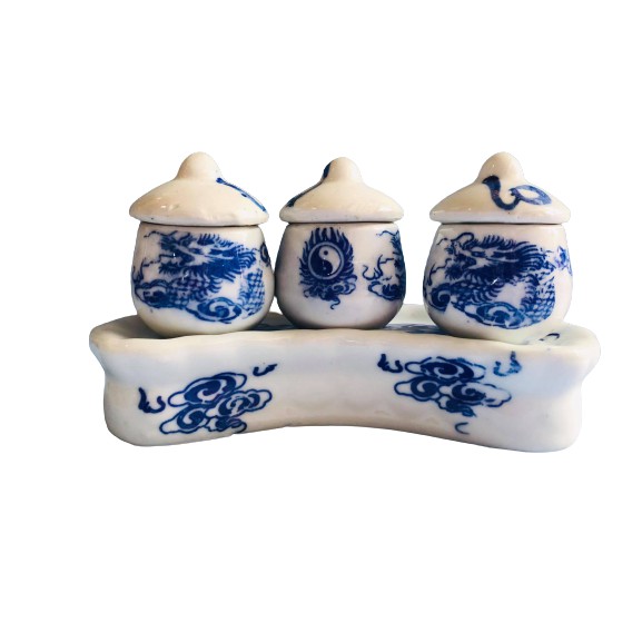Bộ 3 chung nước rồng xanh có nắp đậy cúng ông Địa - Thần tài,gốm men sứ đẹp,không phai màu,trang trong,vệ sinh tiện lợi