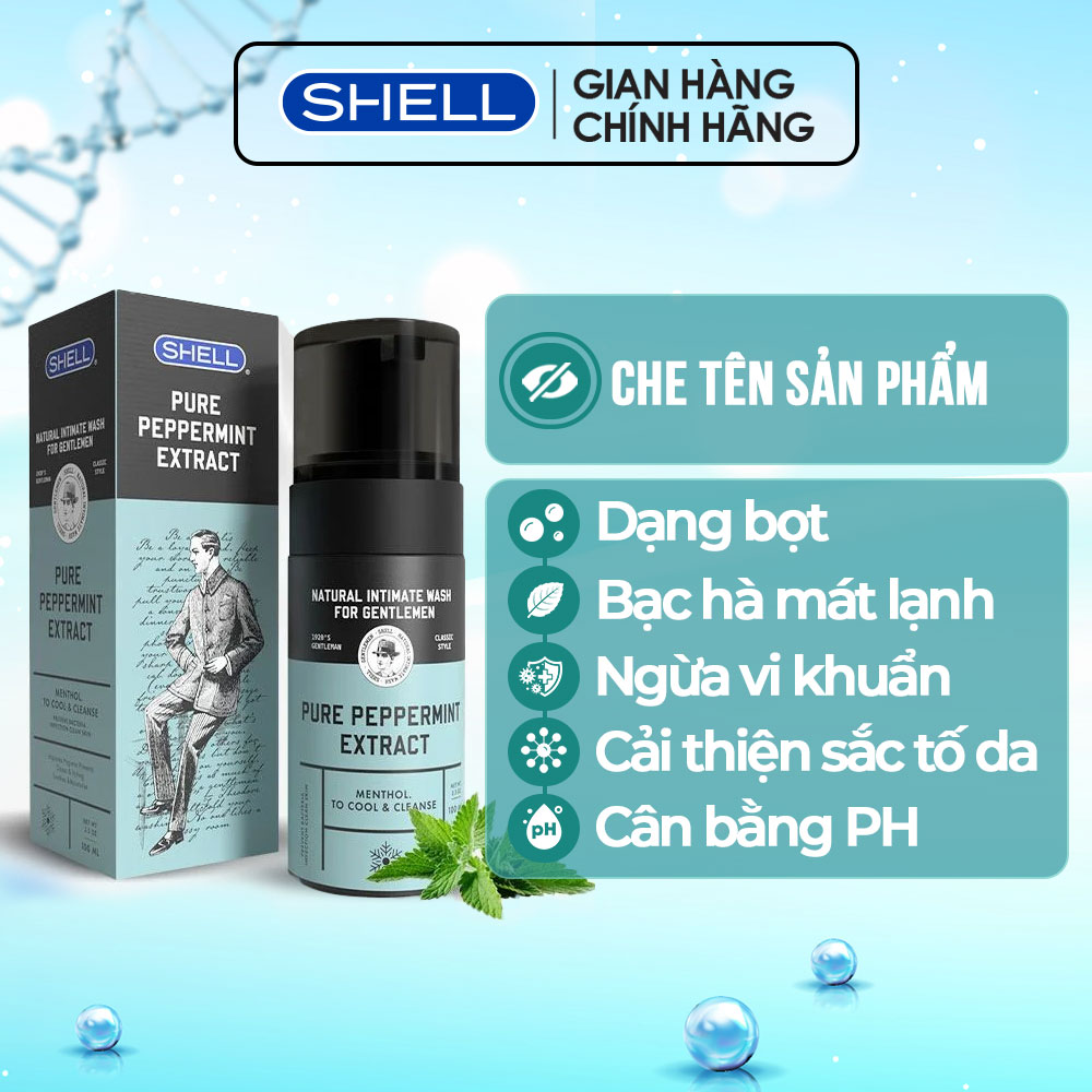 Dung dịch vệ sinh nam dạng bọt, tinh chất bạc hà tươi mát shell pure peppermint extract - chai 100ml | shell chính hãng