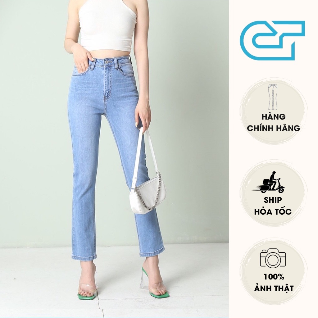 Quần jean ống đứng cạp cao basic co giãn 4 chiều cp07, ct jeans