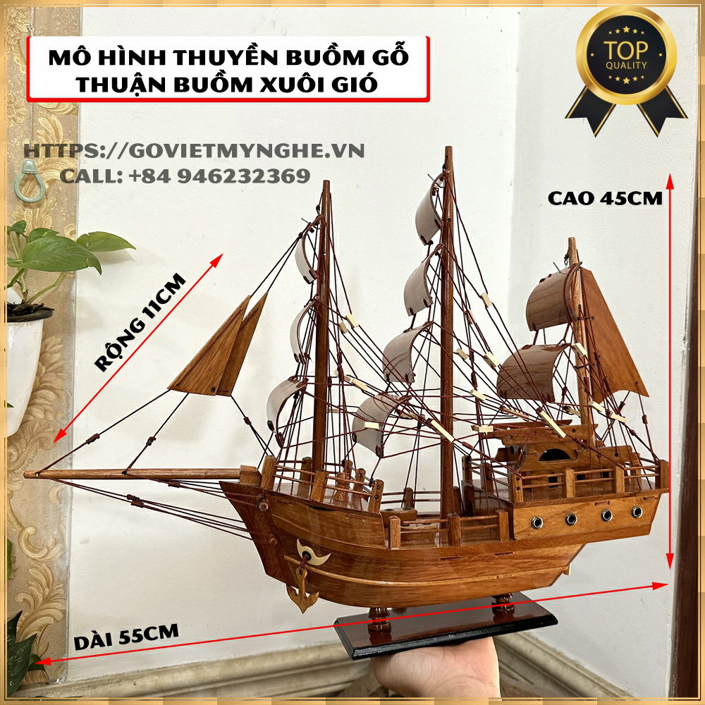 Mô hình thuyền gỗ trang trí - Mô Hình Thuyền Gỗ Chở Hàng Phong Thuỷ Thái Lan - Gỗ giáng Hương - Loại đẹp