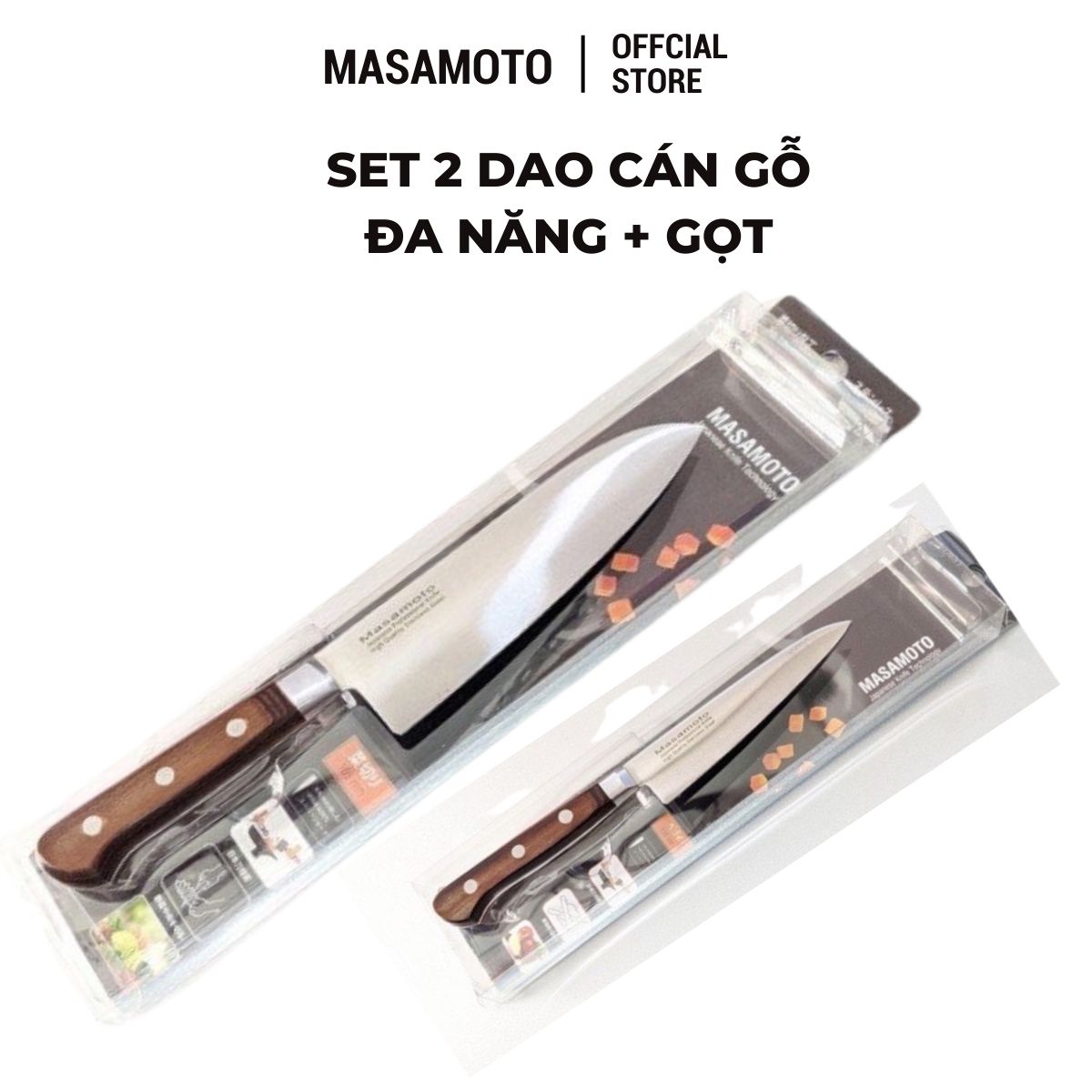 Dao thái và gọt cán gỗ paka chuyên dụng siêu sắc Masamoto MK301- MK303