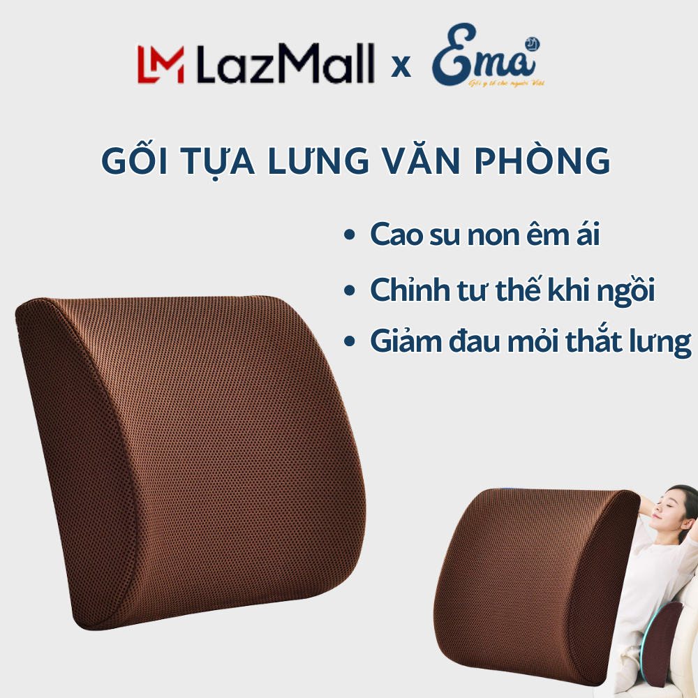 Đệm tựa lưng ghế văn phòng, ô tô chất liệu cao su non EMA - Vỏ gối 4D tổ ong siêu thoáng ,tựa ngắn c