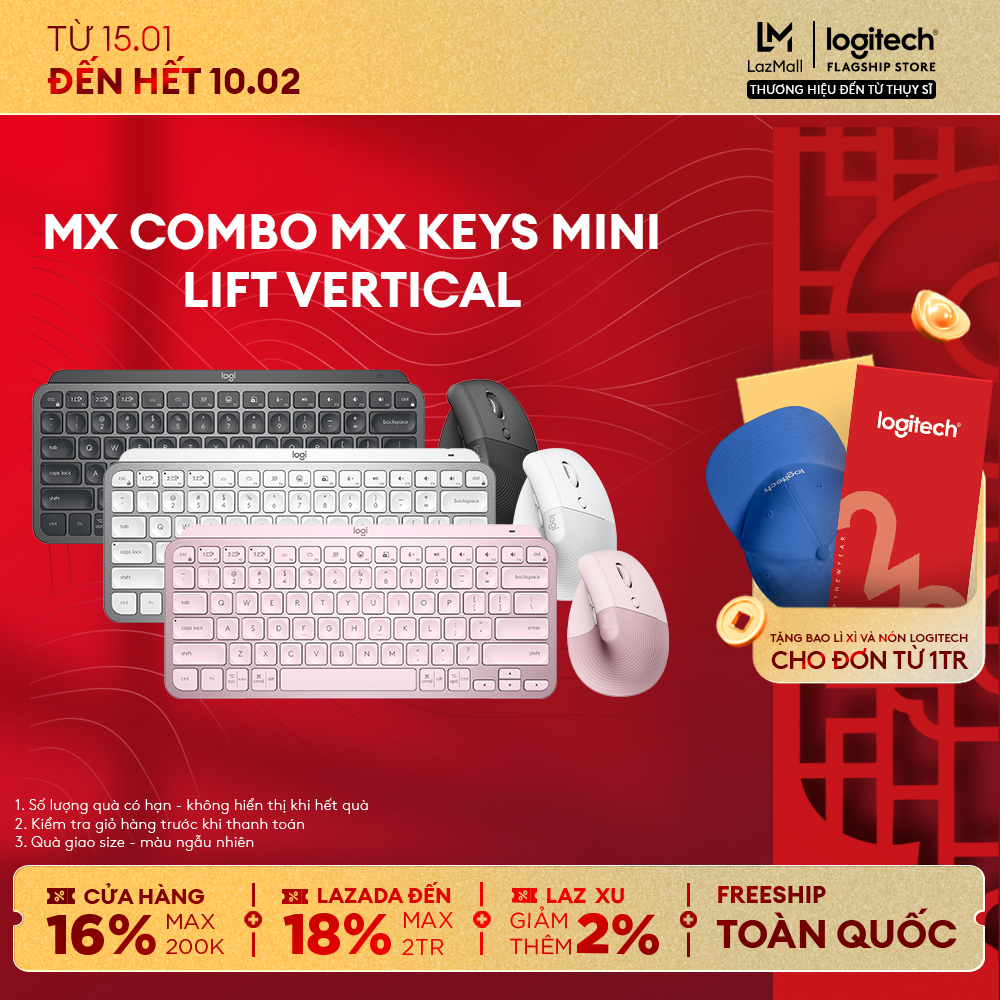  Combo bàn phím Logitech MX Keys Mini và chuột Logitech Lift Vertical - Bluetooth USB Logi Bolt 