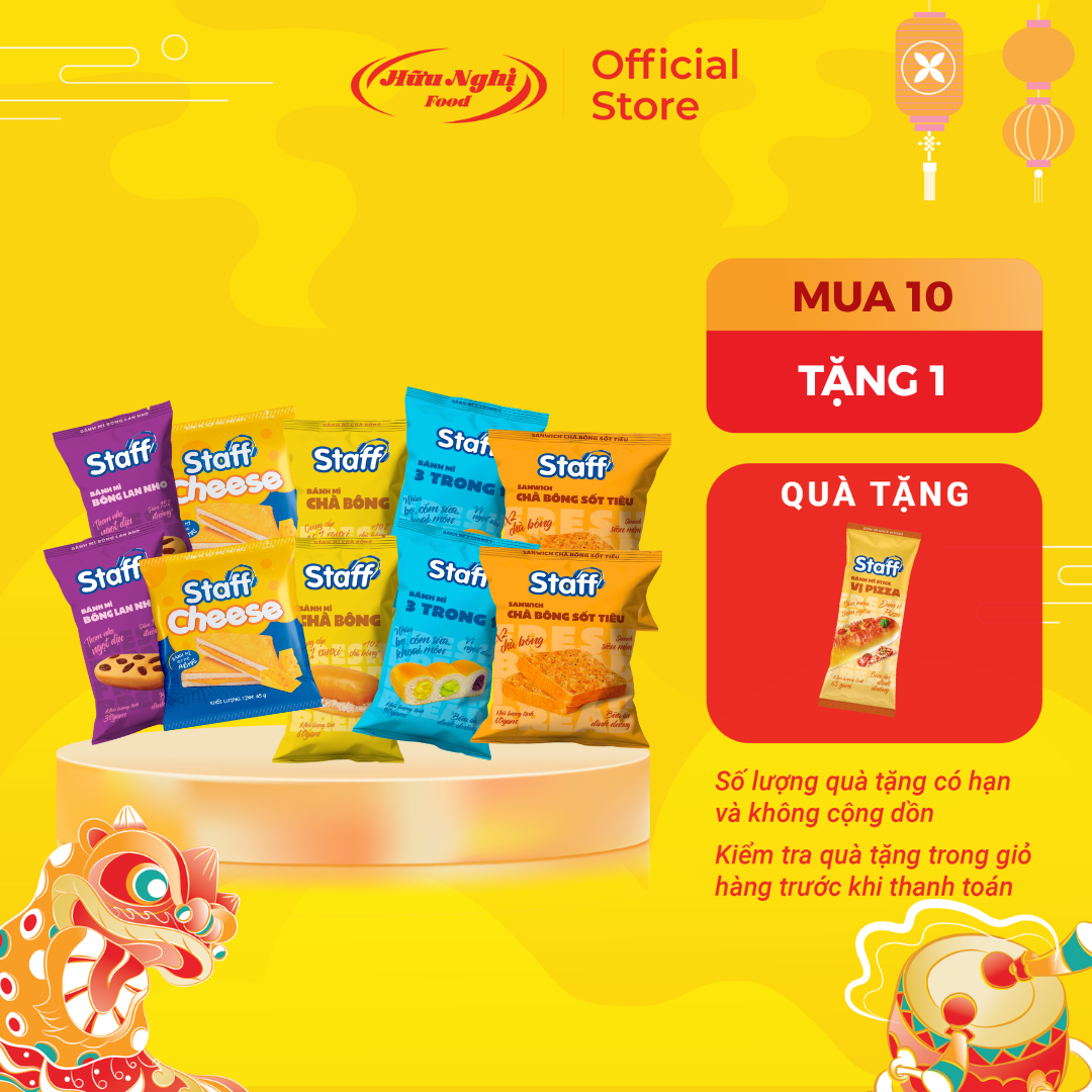 Combo 10 bánh mì tươi Staff mix các vị ăn sáng, ăn vặt dinh dưỡng