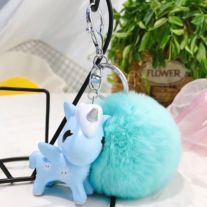 [HCM]Bộ móc khóa  Ngựa Pony xanh lam dễ thương  kèm cục bông lông cực mềm mịn treo cặp balo túi xách - MKB02
