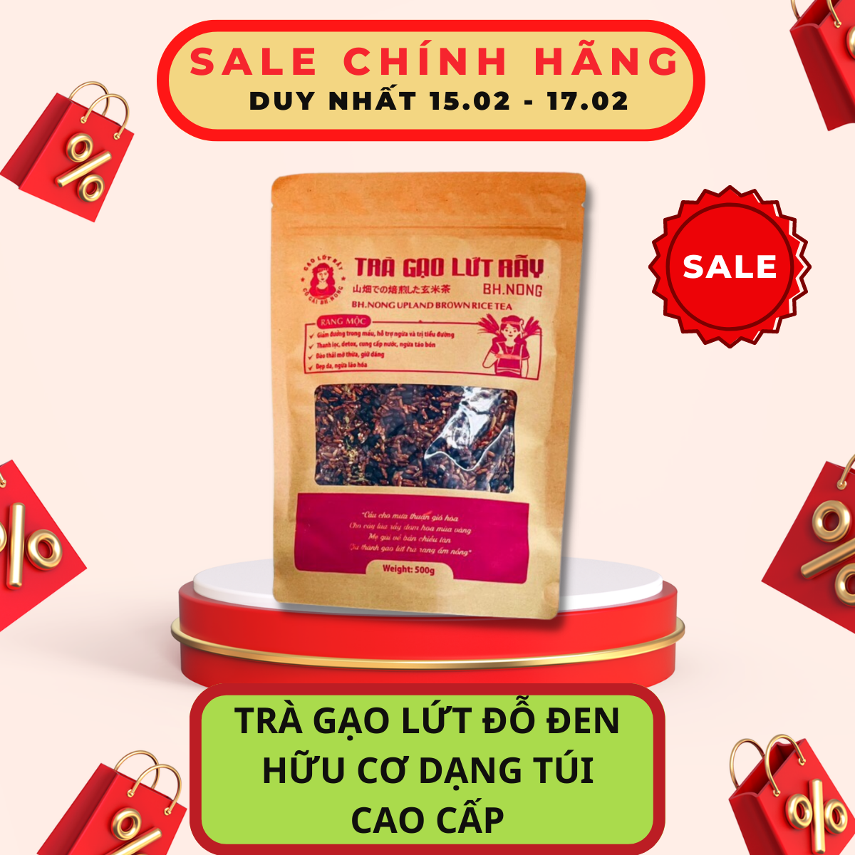 Trà gạo lứt rẫy thương hiệu Bh.nong cao cấp trà gạo lứt detox giảm cân cao
