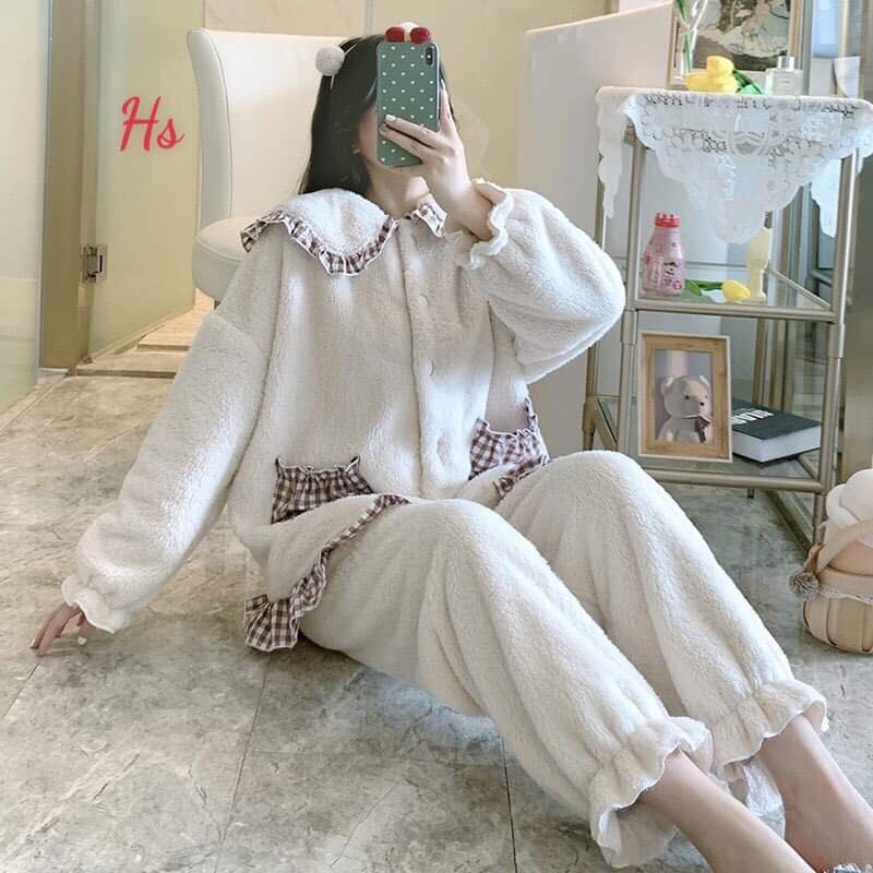 Bộ ngủ lông viền caro nâu HSU1, Thời trang nữ, Đồ bộ, Sét quần áo, Sét đồ nữ cá tính.
