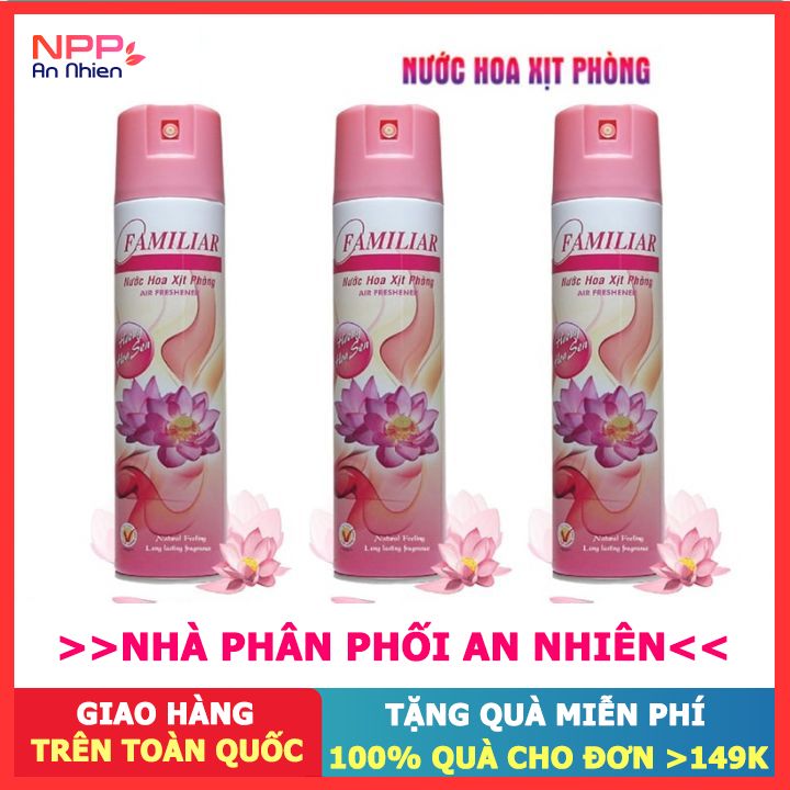 Bộ 3 chai Xịt phòng nước hoa Familiar 300ml (hương hoa sen)- NPP AN NHIÊN