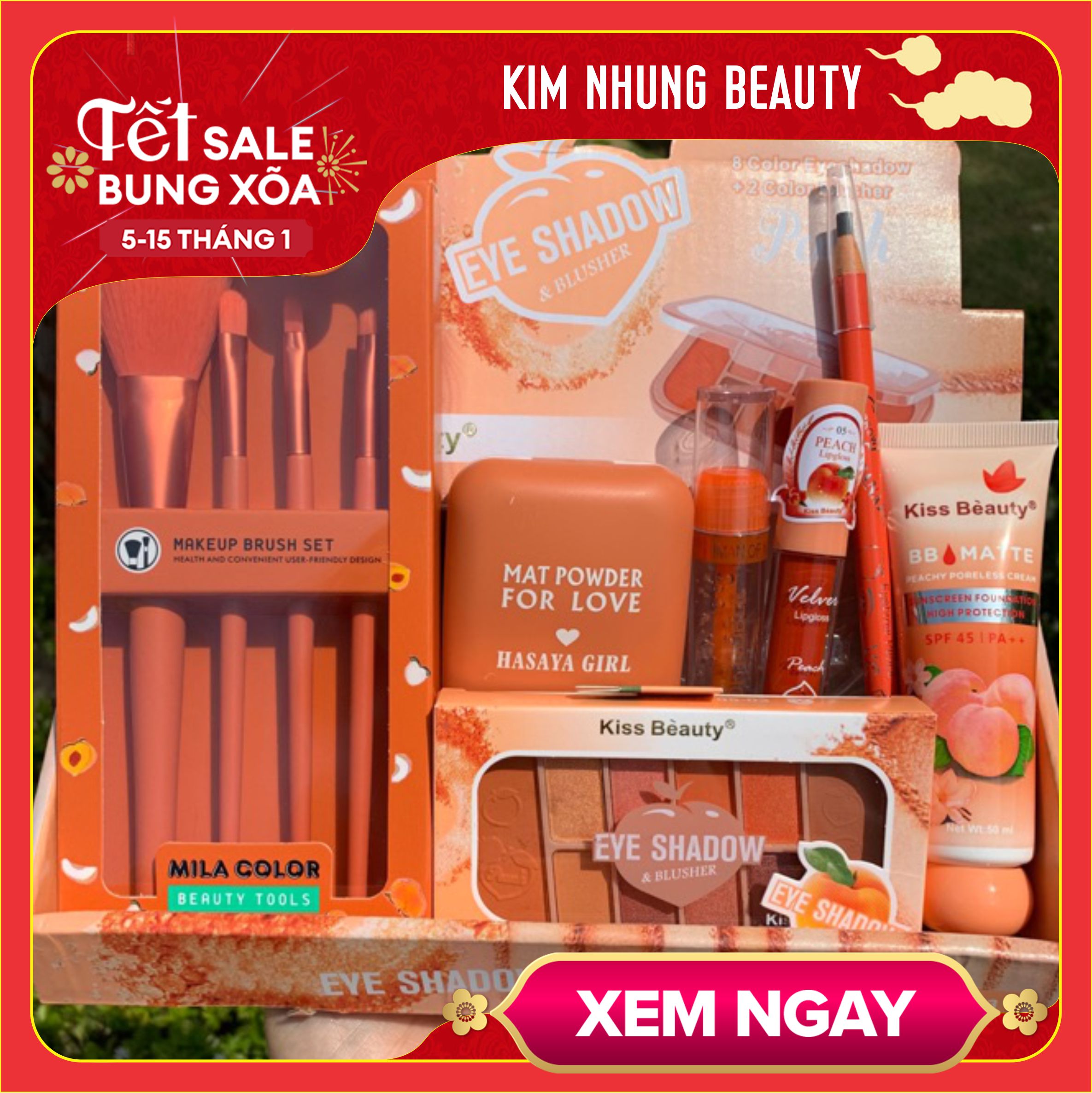 MA145 - Bộ quà tặng trang điểm đào, 10 món đầy đủ cho makeup cho gương mặt xinh đẹp