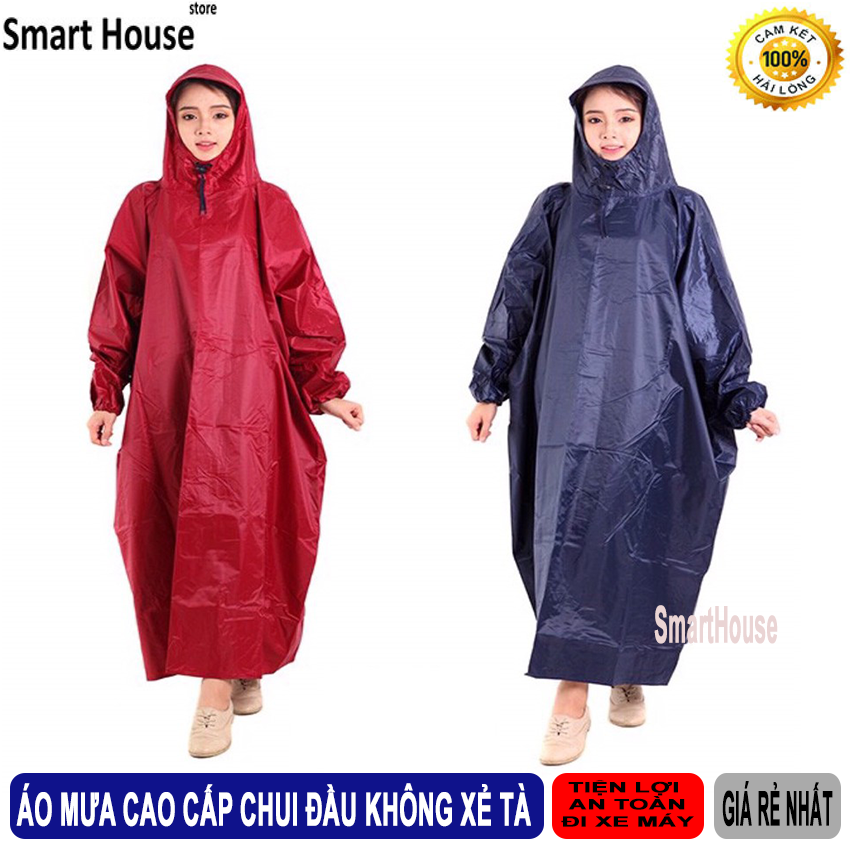 Áo Mưa Chui Đầu Vải Dù Không Xẻ Tà - Áo Mưa đi Xe Máy Dễ Mặc An Toàn Tiện Lợi Có Túi Đựng - Áo Mưa Cao Cấp SmartHouse