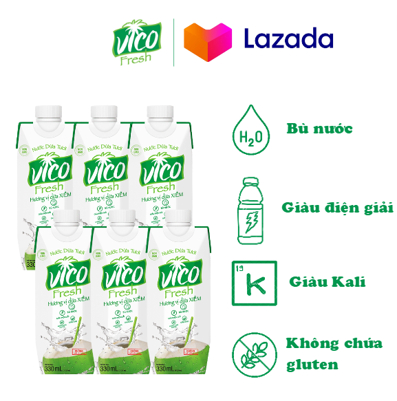 Combo 6 hộp nước dừa vico fresh 330ml - vị xiêm