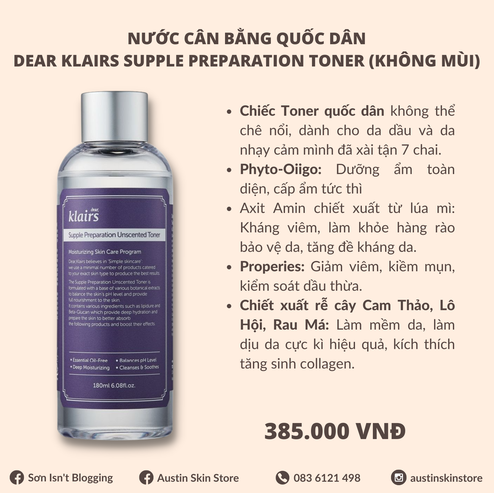 Nước Cân Bằng Dear Klairs Không Mùi Supple Preparation Unscented Toner