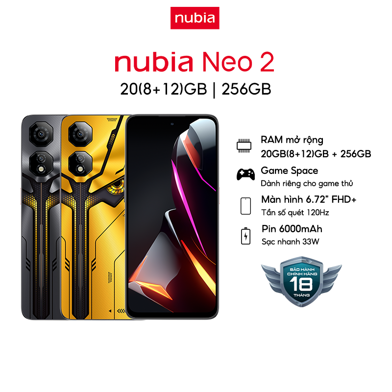 Điện thoại Gaming Nubia Neo 2 | 20(8+12)GB/256GB | 6.72'' 120Hz| Trigger Kép| Sạc nhanh 33W| Chính Hãng