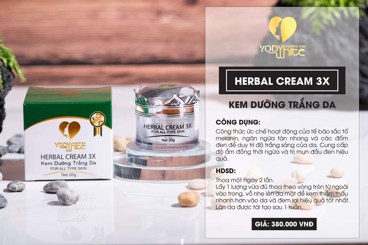 Kem dưỡng trắng da herbal cream 3x -freeship