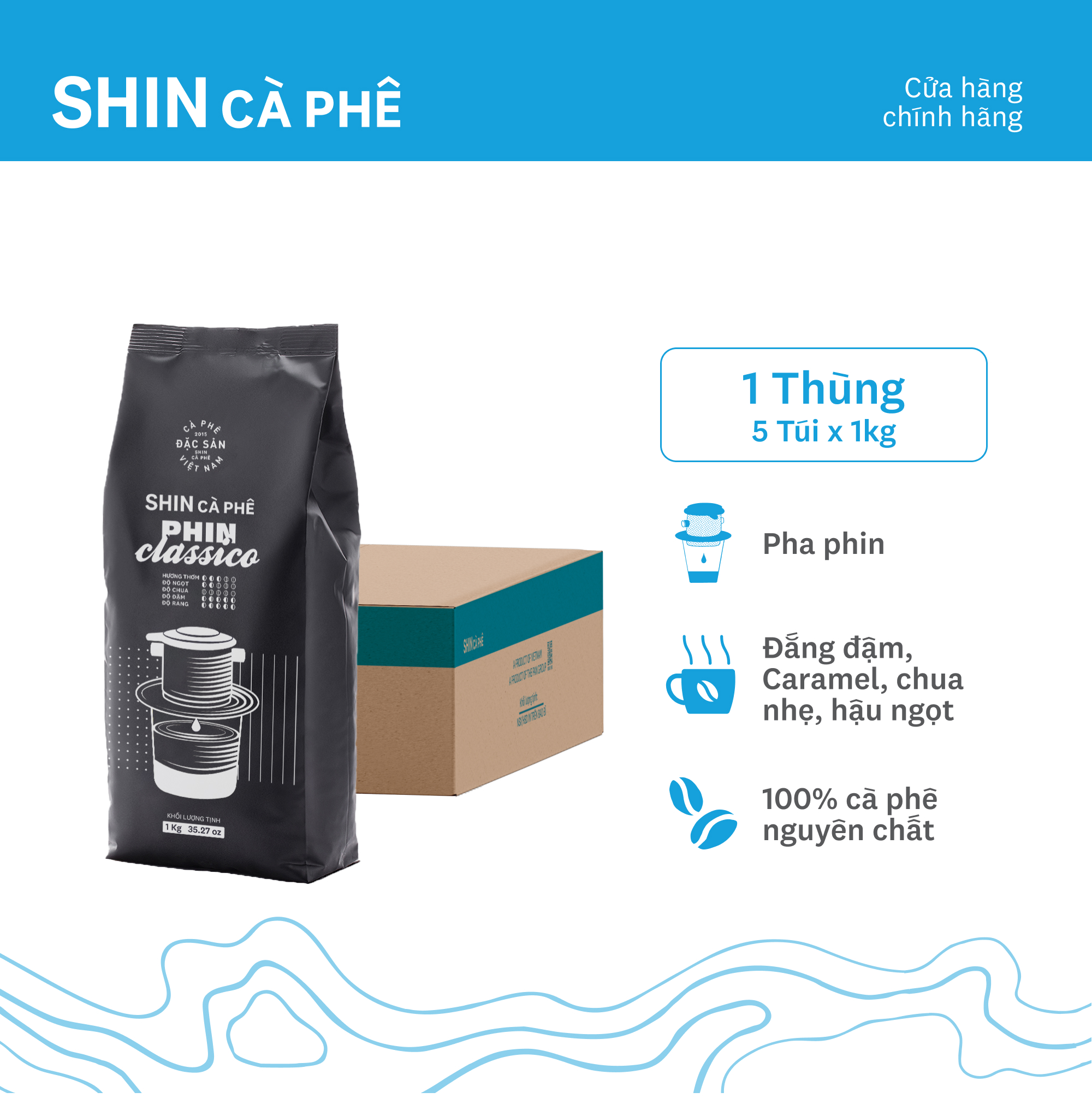 Cà Phê Pha Phin Classico - SHIN Cà Phê - Thùng 5 gói - 1kg/gói