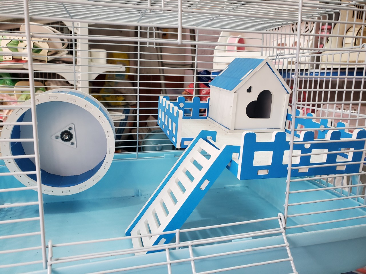 Gác lửng có hàng rào gỗ màu (có kèm ốc vít gắn vào lồng) cho hamster, sóc nhỏ - giá tận xưởng