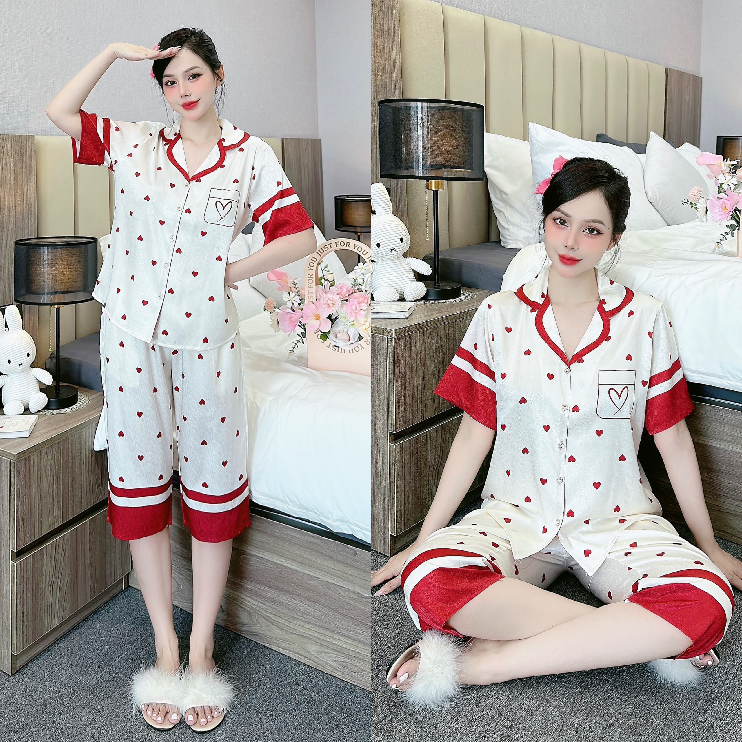 Đồ bộ lửng nữ pijama mặc nhà , đồ ngủ nữ lụa xước cao cấp bigsize SP0300