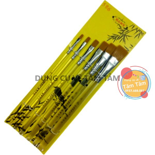 Bộ cọ thân trong đầu bằng 6 cây số lẽ-Dụng cụ vẽ Tâm Tâm