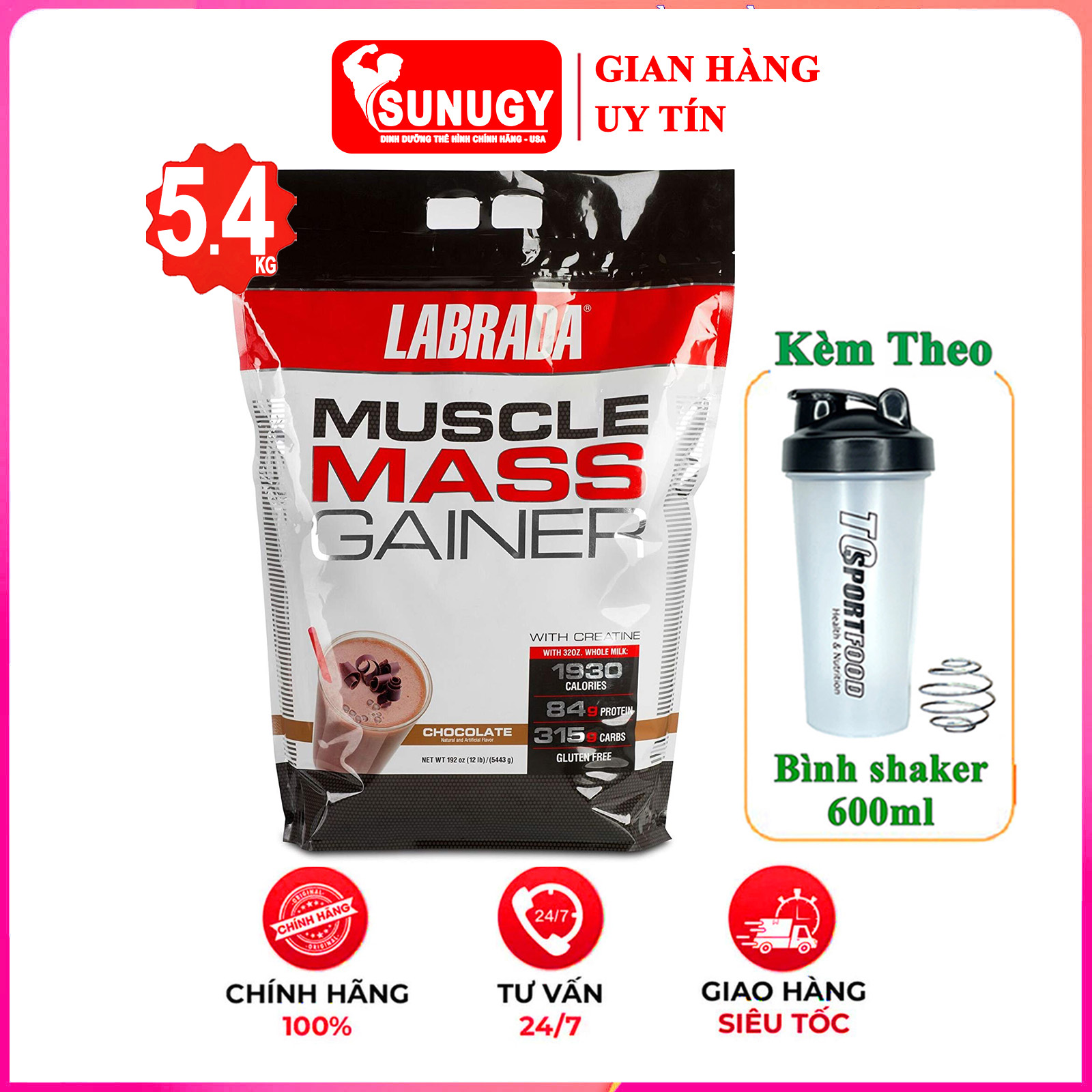 Sữa tăng cân tăng cơ Muscle Mass Gainer của Labrada hỗ trợ tăng cân tăng cơ nạc Hàng BBT