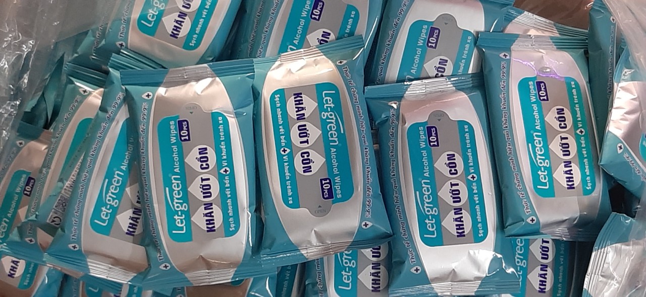 Thùng 120 gói khăn ướt cồn letgreen loại 10 miếng/gói