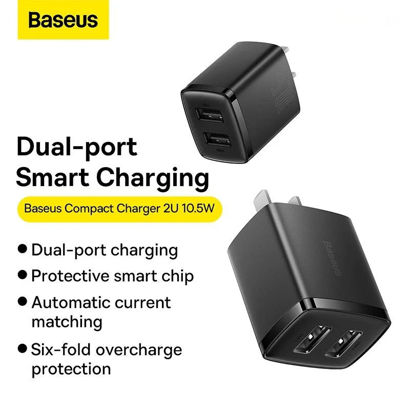 Củ sạc baseus compact charger 2 cổng usb 10.5w