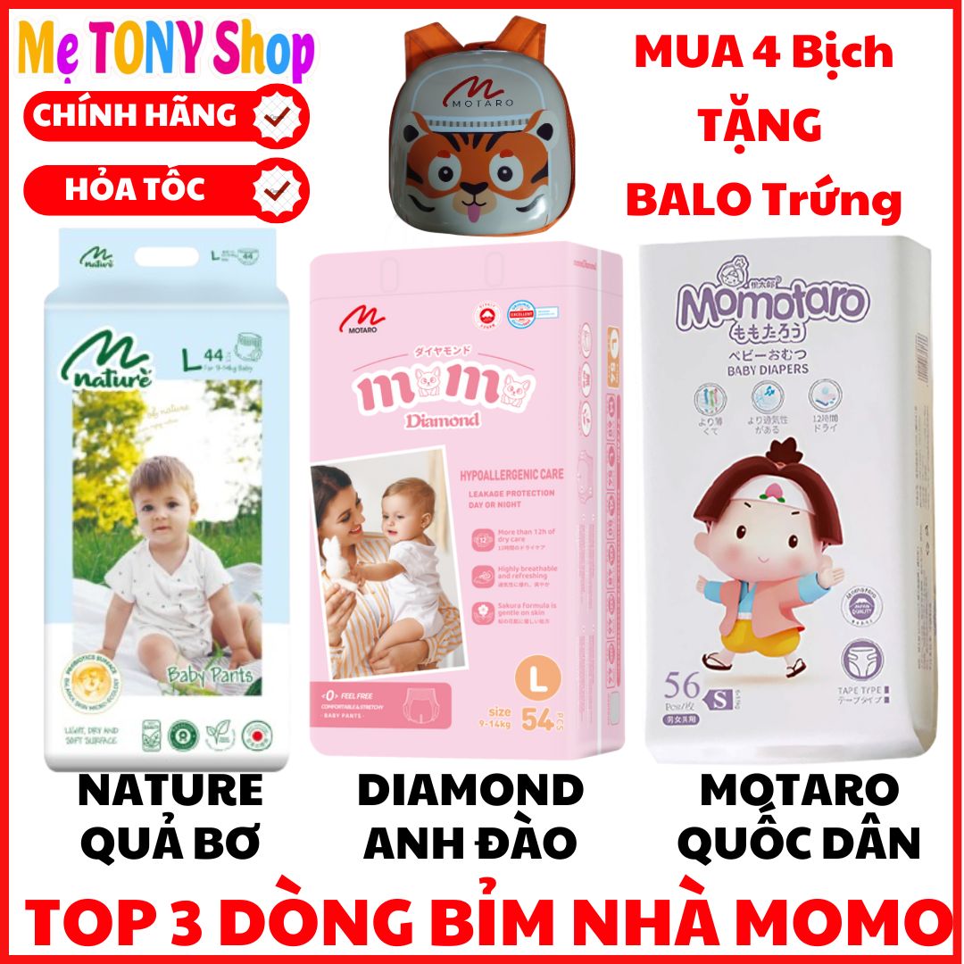 Mua 4-Tặng BALO Bỉm Tã Giấy MOMOTARO MOMO DIAMOND MOMO NATURE Bo Mông Siêu Mỏng Siêu Thấm