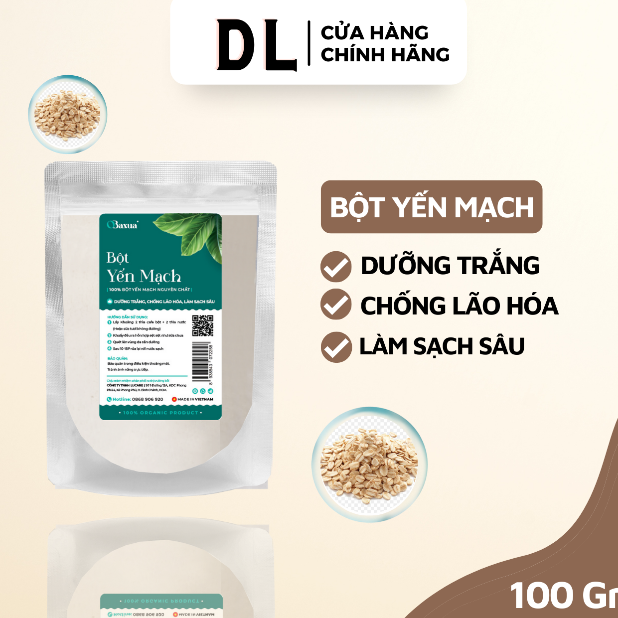 Bột yến mạch xay mịn nguyên chất - Giúp dưỡng trắng, làm sạch sâu