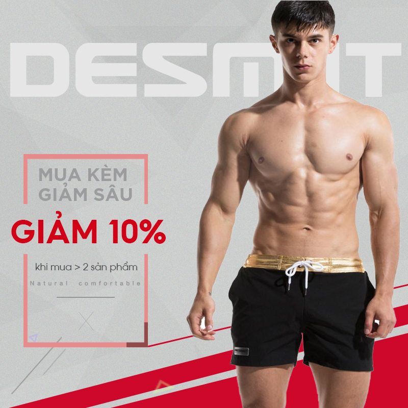 Quần Short Đi Biển Nam Cao Cấp Mẫu Mới Desmiit S725 - Chất Liệu Nylon Kế Hợp Spandex Co Dãn Tốt - Thiết Kế Khối Màu Đơn Giản Kết Hợp Dây Đai Lưng Vàng Sáng Tạo Điểm Nhấn - Hàng Chính Hãng DongStore Official
