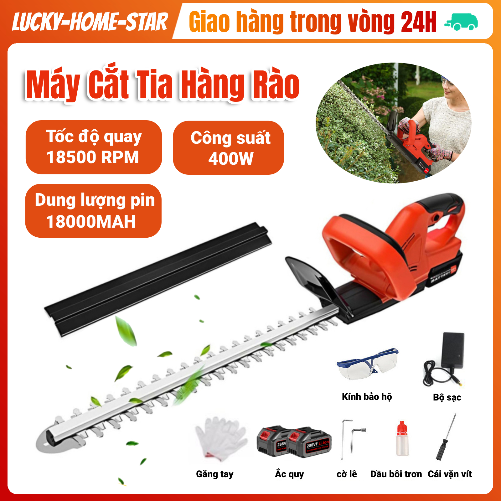 Máy cắt hàng rào, máy cắt cỏ, bộ máy tỉa cây cảnh dùng pin 18000mah, máy cưa xích cầm tay, tốc độ lưỡi cắt 18500 rpm