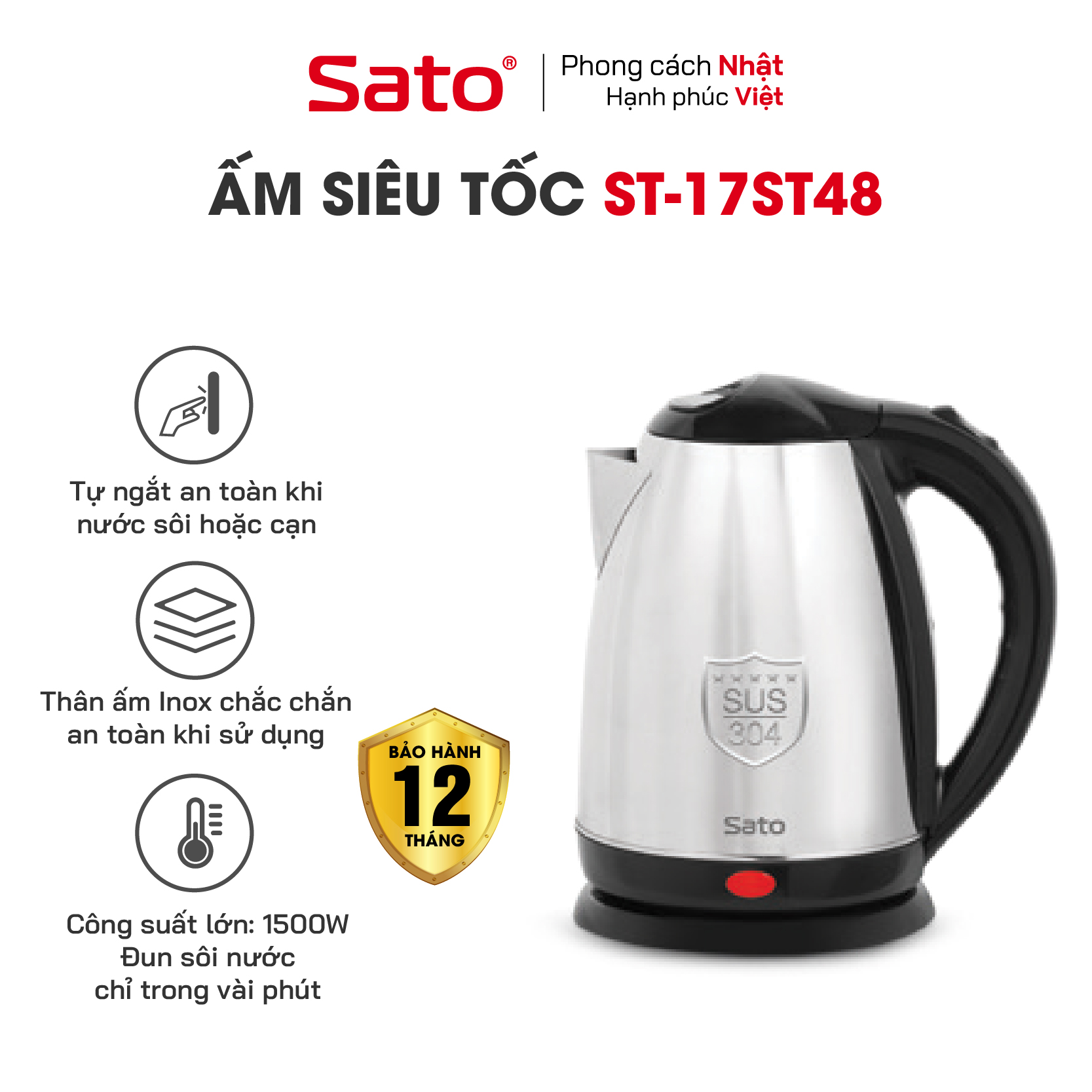 Ấm siêu tốc 1.8l sato 17st48