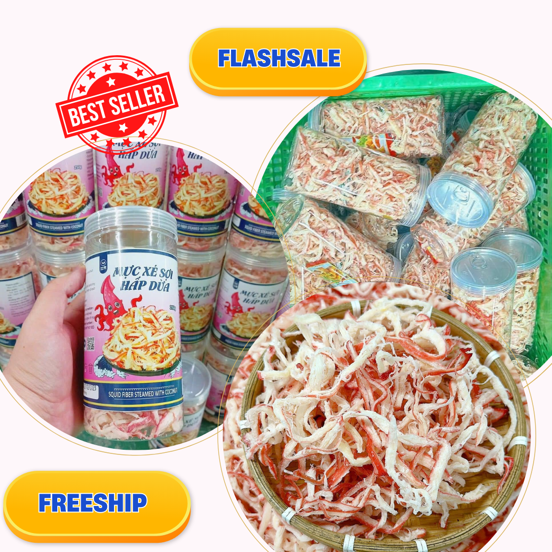 Mực Sợi Hấp Nước Dừa 300g – Ăn Vặt Chú Ba | Dai Ngon – Thơm Béo – Chuẩn Vị Miền Biển