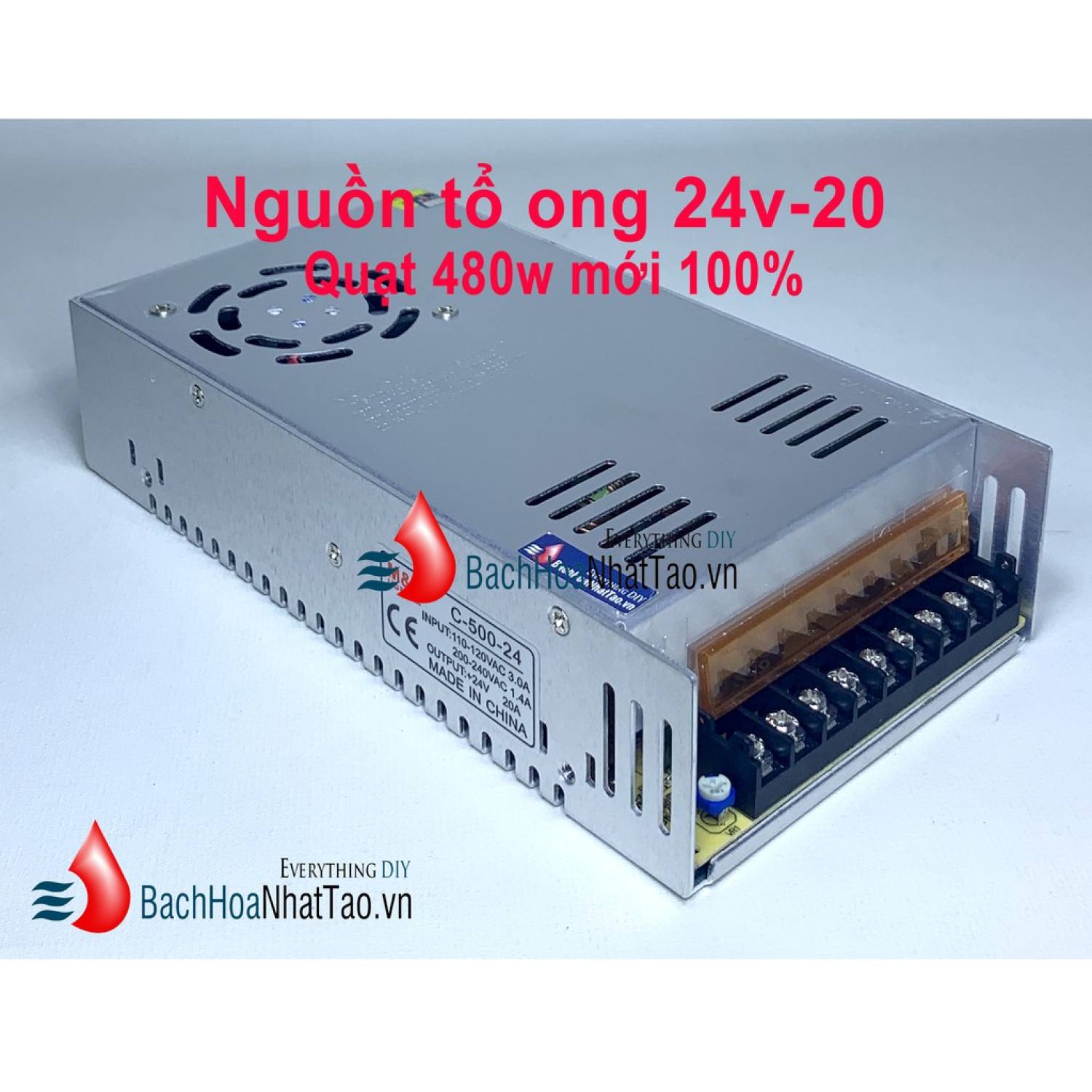Nguồn tổ ong 24v 20a 480w mới 100% quạt