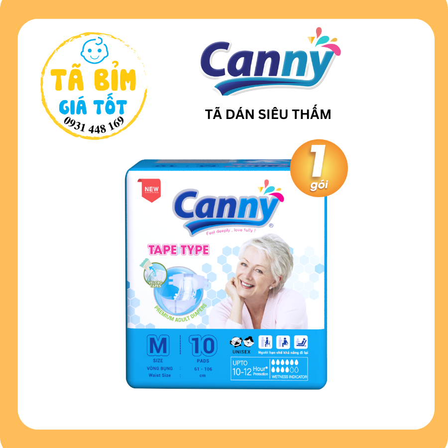 1 gói Tã dán Canny siêu thấm Size ML 10 miếng gói - dành cho người lớn tuổi