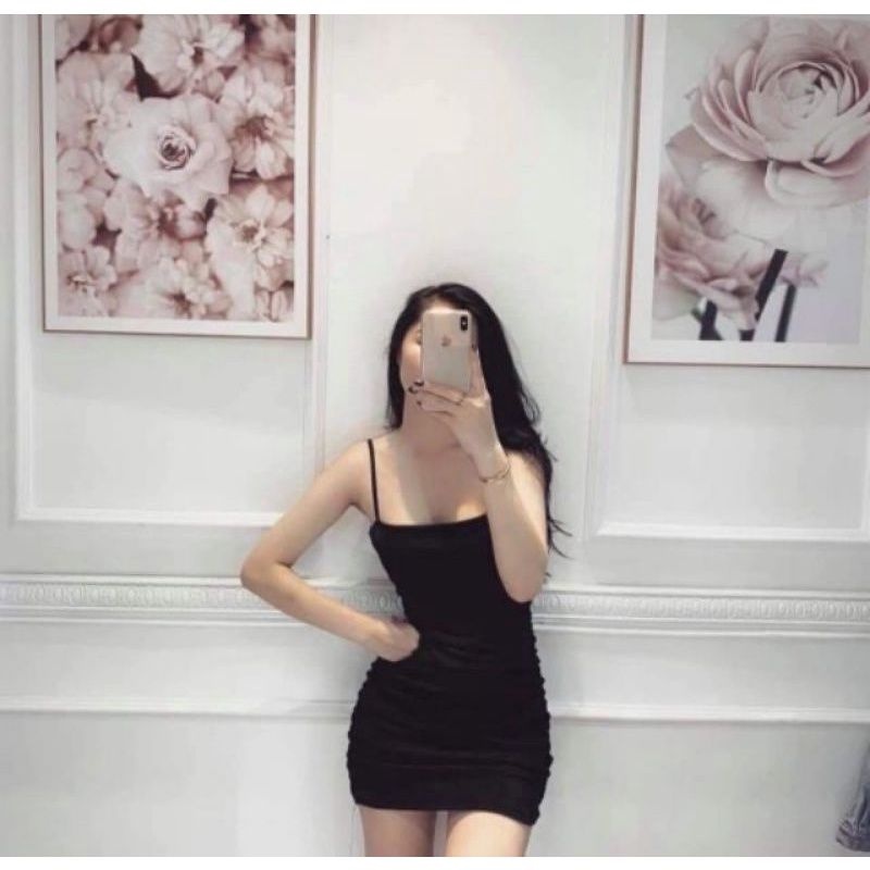 [HCM]Đầm Hai Dây Nhún Pc Ôm Body