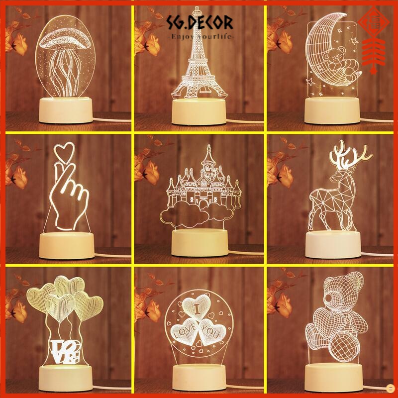 Đèn ngủ để bàn 3d trang trí dễ thương bóng led,quả tặng độc đào,đồ decor phòng ngủ cute 3 chế độ sáng cắm điện trực tiếp