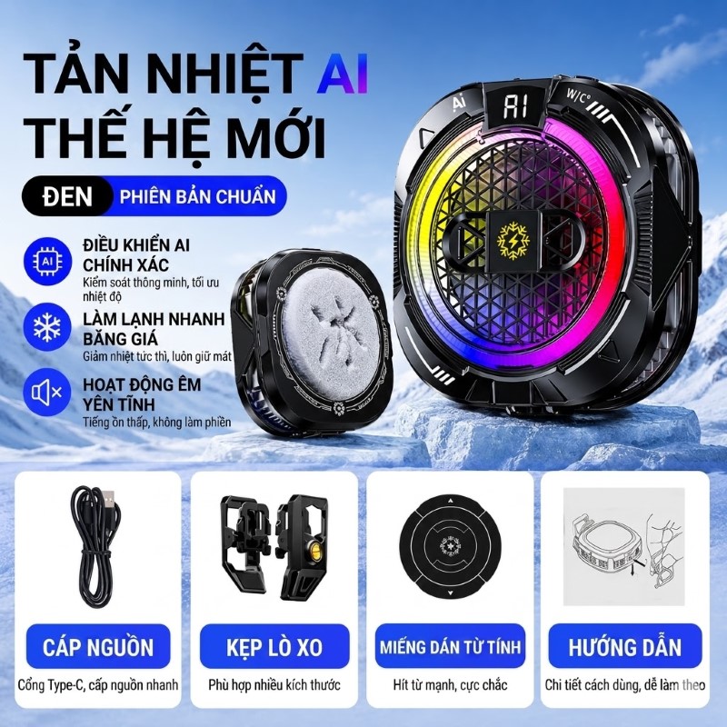 Th19 Ai Gaming Cooler Fan - 20W Capacity, Temperature Display, Ai Auto-Adjustment Giá 255,000 Đồng*Miễn phí vận chuyển
