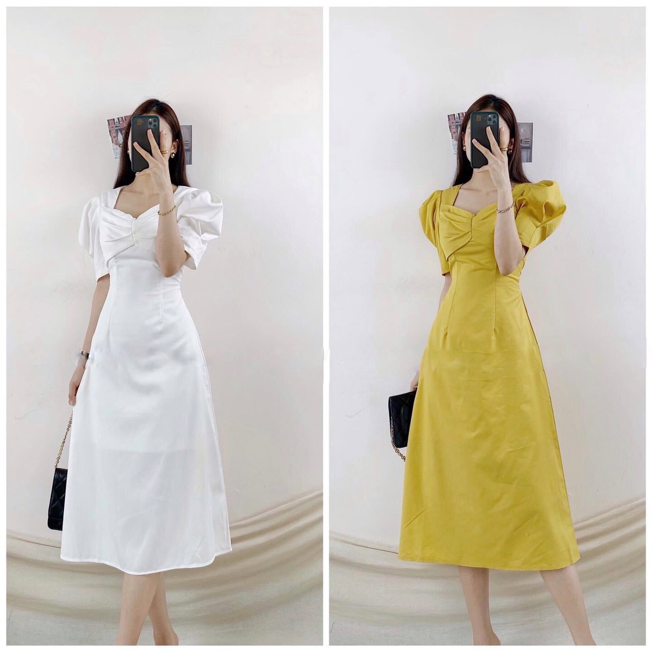 Đầm tay phồng dài nhún ngực