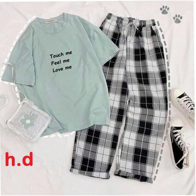 SET ÁO TOUCH ME + QUẦN KẺ CARO ĐEN  HĐ12