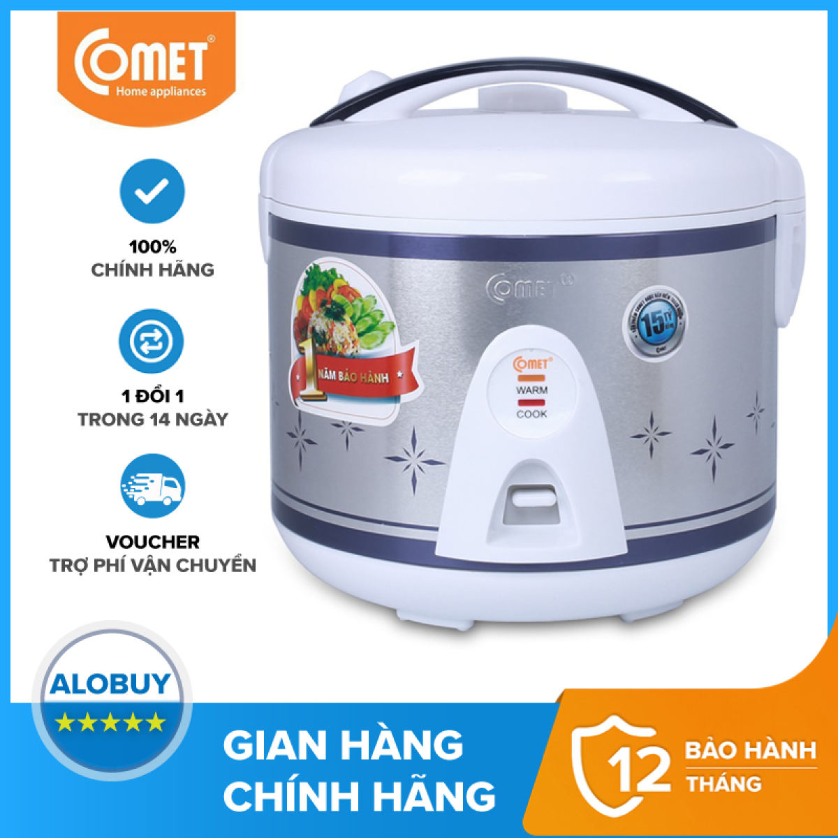 Nồi cơm điện comet gía rẻ.cm8018. chống dính tốt bh 1 đổi 1 bởi tổng kho sỉ gia dụng miền nam