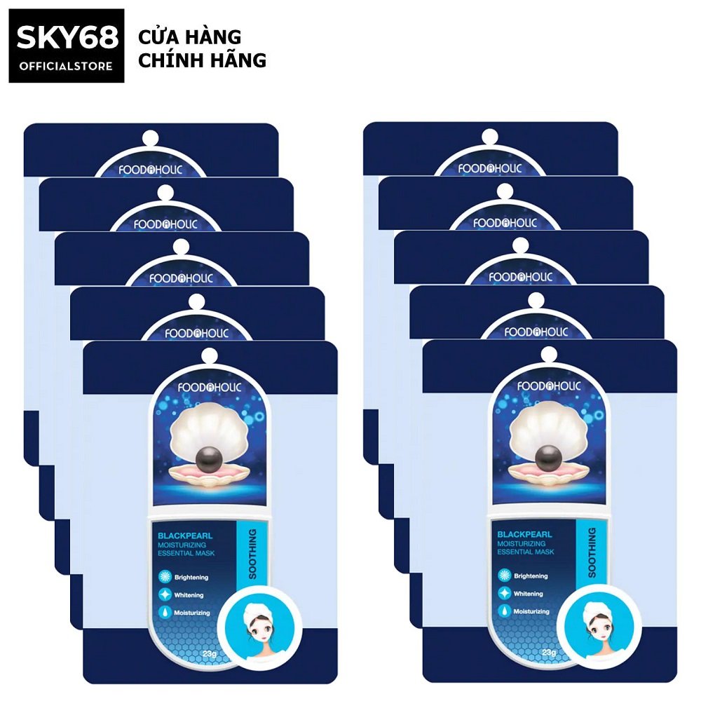Hộp 10 Mặt Nạ Khóa Ẩm Dưỡng Da Chuyên Sâu Chiết Xuất Ngọc Trai Foodaholic Blackpearl Moisturizing Essential Mask 23g x 10