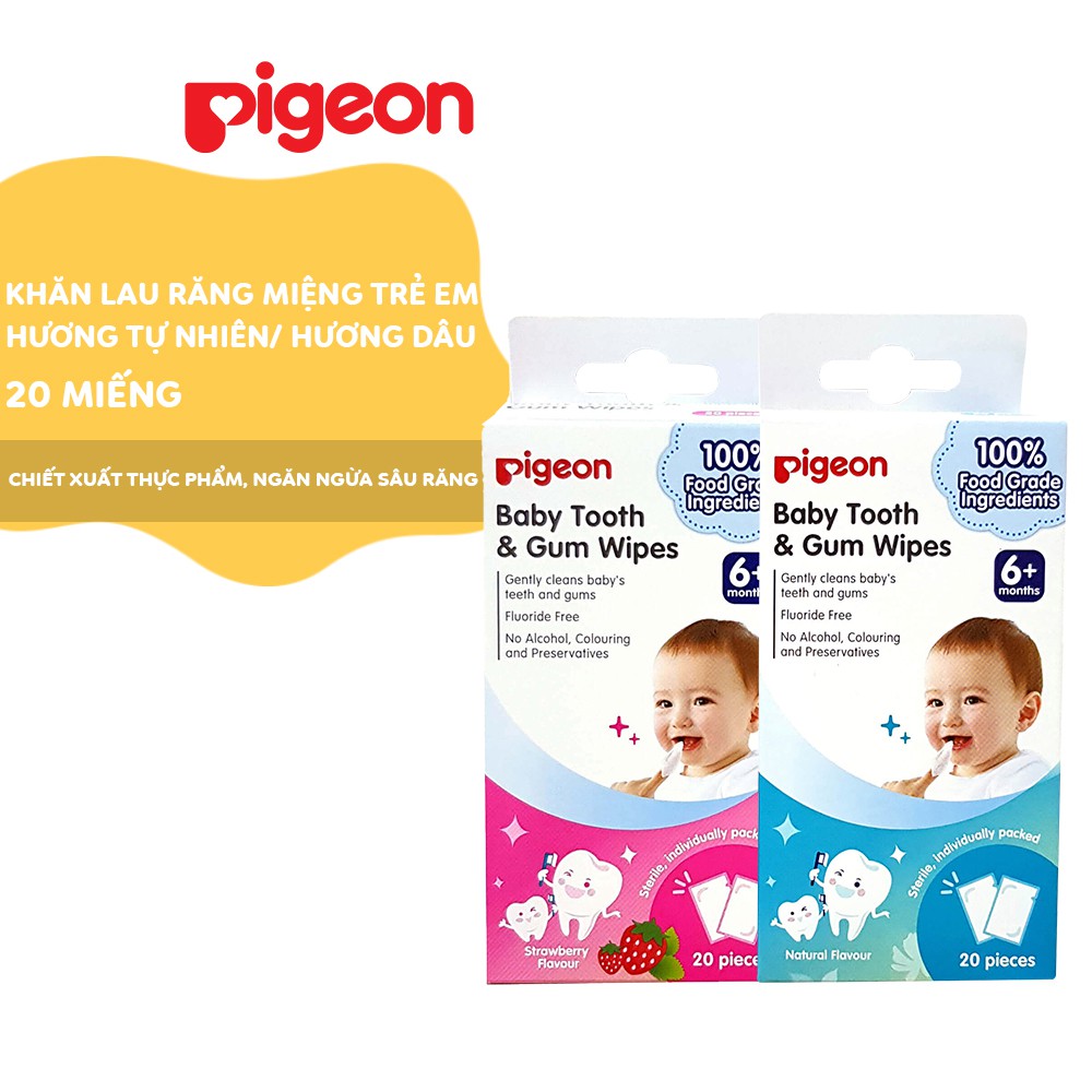 Khăn lau răng miệng trẻ em Pigeon hương dâu / hương tự nhiên