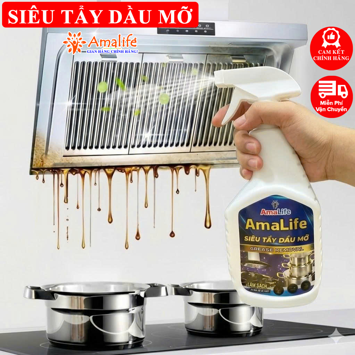 Siêu Tẩy Dầu Mỡ Nhà Bếp Amalife 500ml Tẩy Sạch Lưới Máy Hút Mùi, Mặt Bếp Gas, Bếp Từ, Đáy Xoong Chảo Không Cần Chà