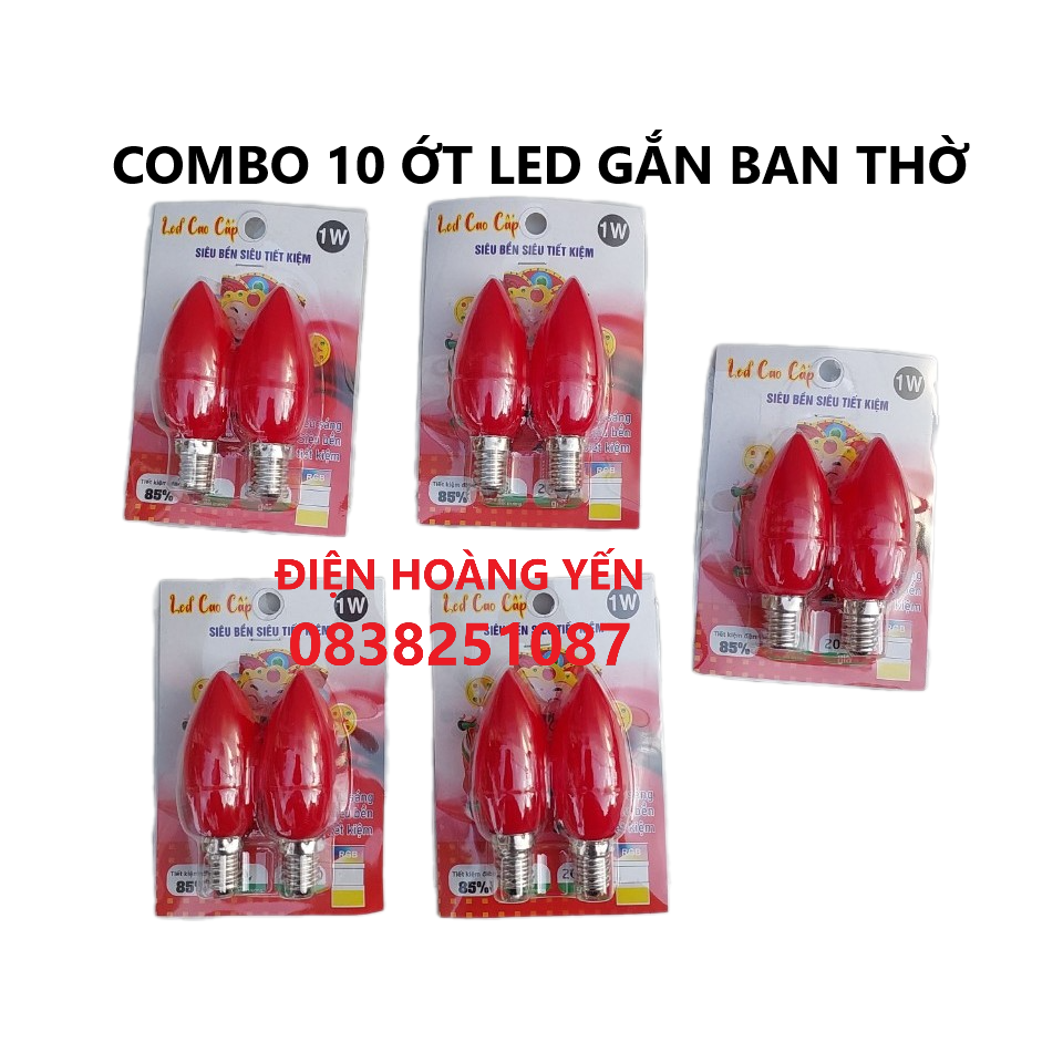 10 Bóng đèn Led quả nhót trái ớt cà na 1w nến trang trí bàn thờ thần tài đuôi E12 nhót đỏ