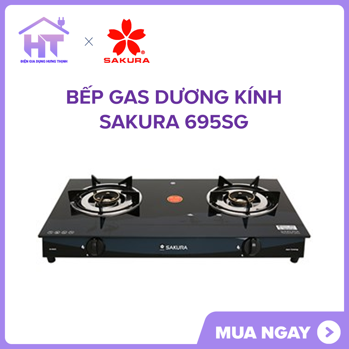 Bếp gas đôi sakura 695SG  +Tặng dây gas-Bảo Hành 12 tháng Hệ thống đánh lửa:  Đánh lửa Magneto độ bền cao