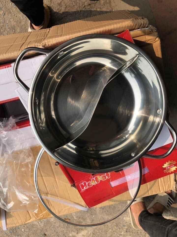 Nồi lẩu 2 ngăn bằng inox dày, có nắp kính cao cấp NL2N01, đường kính 32cm