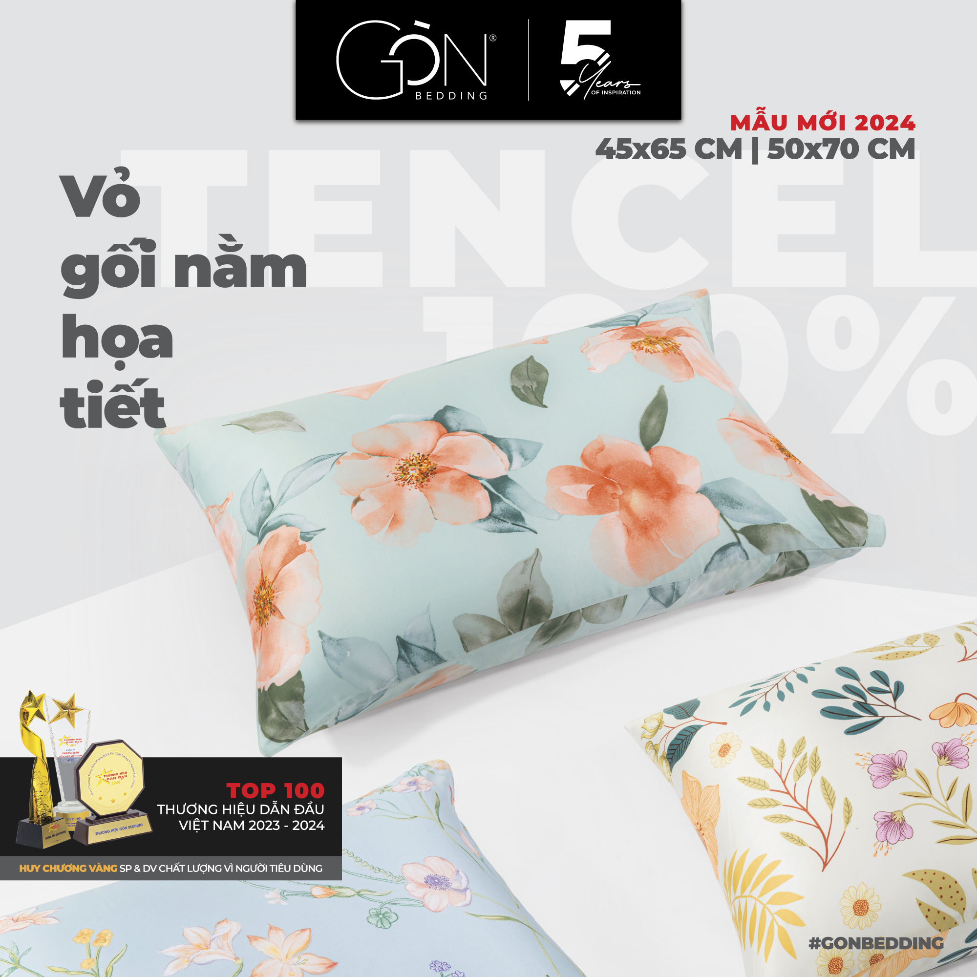 01 vỏ gối nằm họa tiết gòn bedding lụa tencel 60s 50x70 cm
