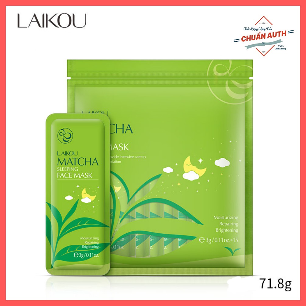 Mặt nạ ngủ trà xanh Matcha Mud Mask Laikou (bịch 15 gói), làm sạch da mặt và đánh bay các bụi bẩn