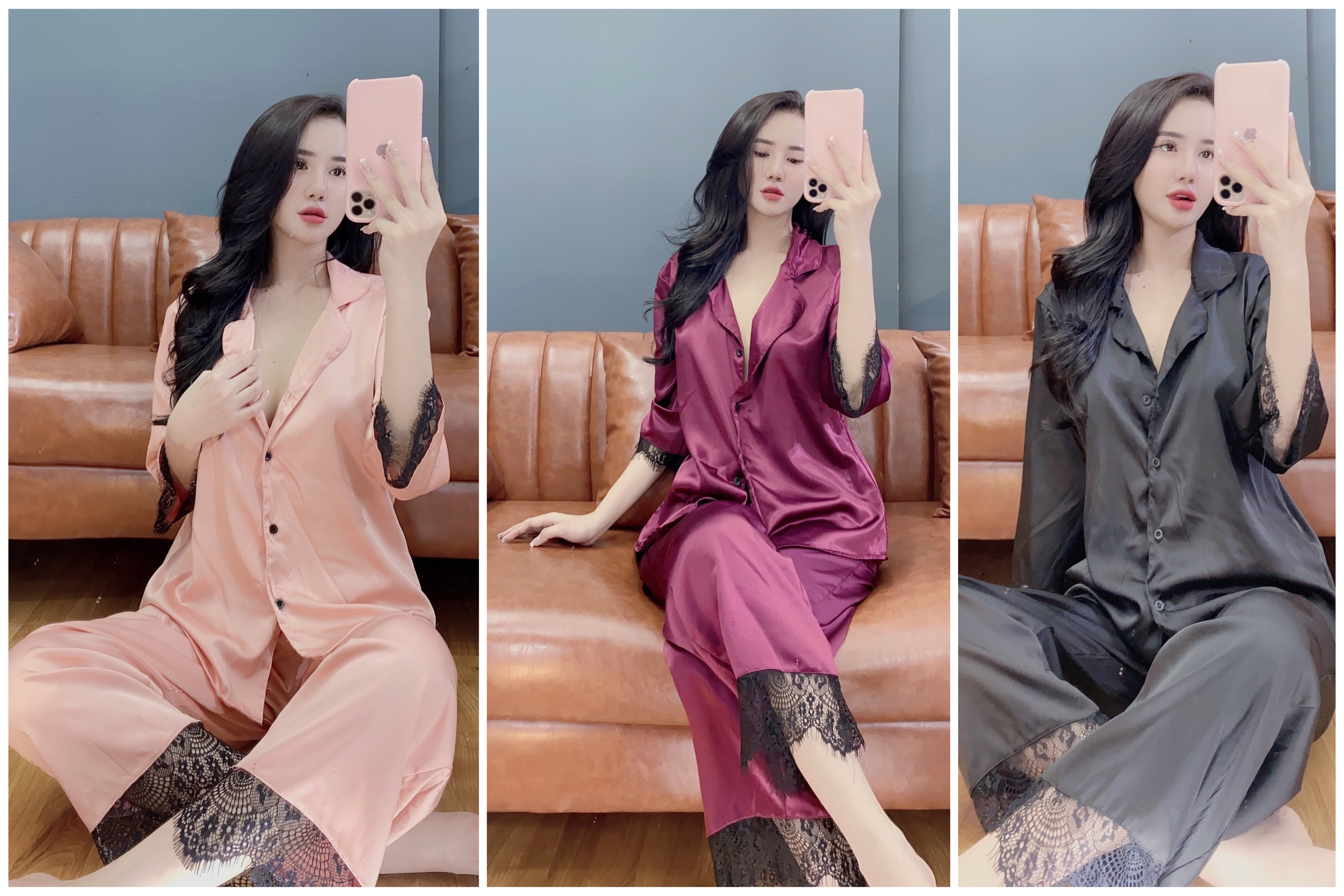Đồ Ngủ Ren Pijama lụa satin form đẹp - Hình thật